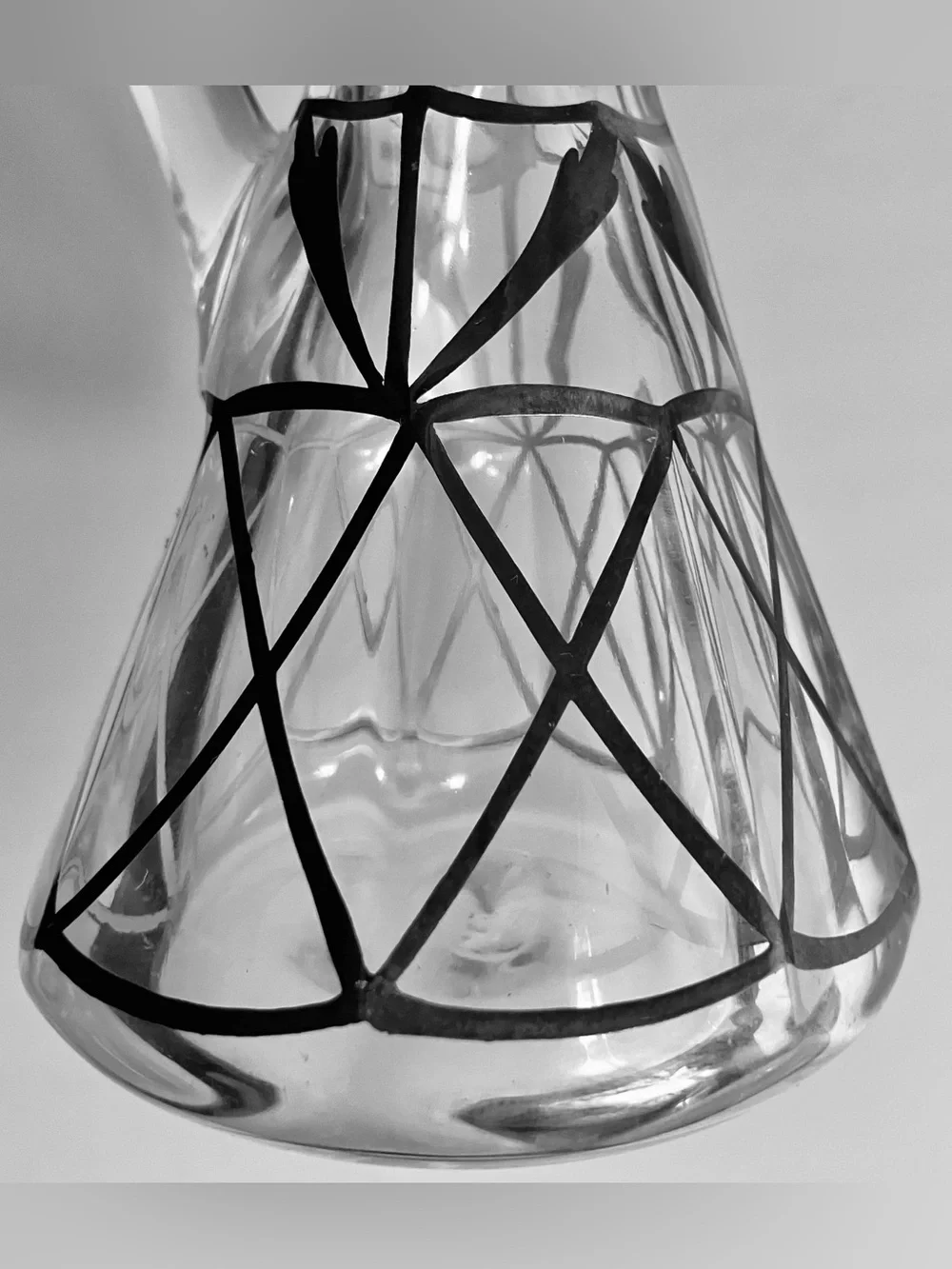 1930s ART DECO Cruet Set / SPIDERWEB Sterling Overlay / 6.5 Inches Tall / RARE
